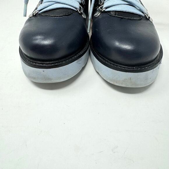 Urban Outfitters Platform Boots 6 Blue Leather Utility Combat Casual Wedge - Picture 4 of 11